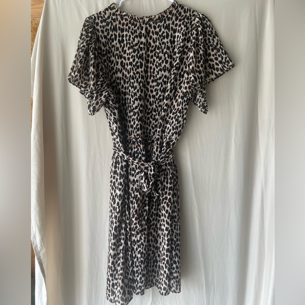 LOFT Black and White Ruffled Tie Front Midi Dress
